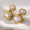 Pendientes Geométricos Elegantes de Moda Europeos y Americanos Acero Inoxidable Chapado en Oro de 18K Empalme de Perlas de Imitación Pendientes para Mujer Gama Alta