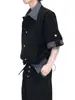 Cárdigan de punto a rayas estilo patchwork americano con diseño de dos piezas falsas, camisa de verano para hombre con un look de alta gama, elegante y versátil para ir al trabajo