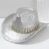 Chapéu Fedora Elegante Escovado Unissex com Cinto de Gota de Metal, Chapéu de Cowboy Jazz Estilo Panamá para Festas e Festivais de Música