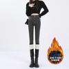 Pantalones vaqueros ajustados con forro polar azul vintage para mujer, otoño e invierno 2024, cintura alta, ajustados, estilo lápiz americano.