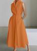 Vestido Transfronterizo Europeo y Americano 2025 Verano Nuevo Moda Commuter Color Puro Cuello V Botones Vestido de Bajo Amplio para Mujer