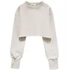 Promoção de LiquidaçãoMoletom Curto, Item Popular de Exportação, Forrado com Fleece, Manga Longa, Top Esportivo para Yoga, Fitness e Esportes para Outono e Inverno