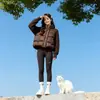 Nueva Chaqueta de Algodón con Mangas de Punto Sueltas Estilo Coreano con Cuello Alto para Mujer 2026 Invierno Corta Moda Gruesa Cálida Patchwork Abrigo