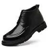 Couro Bovino de Primeira Camada Novos Sapatos de Algodão Masculinos de Cano Alto para Negócios Couro Genuíno Formal com Cadarço Sapatos Masculinos com Veludo Adicional Botas de Algodão Quentes Dropshipping