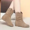 Botas de Moda para Mujer Otoño/Invierno Nuevas Puntera Redonda Moda Suela Suave Terciopelo Color Sólido Tacón de Cuña Estilo Retro Tendencia