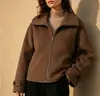 2026 Abrigo de Lana con Solapa Transfronterizo Europeo y Americano para Mujeres Menudas Nuevo Cremallera Simple Holgado Adelgazante Top Corto