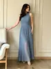 Vestido estilo francês europeu e americano 2026, elegante vestido de chifon, novo modelo de verão, emagrecedor, acinturado, delicado, sem mangas, comprimento médio