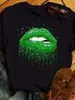 Camiseta Impresa de Navidad Sexy Estampado de Labios Rojos Camisetas para Mujer Casuales para Mujer