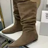 Botas Coreanas Cuadradas de Media Caña para Mujer, Otoño/Invierno 2026, Botines Plisados de Verano, Botas Largas de Tacón Medio, Botas de Moda Marrones