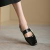Zapatos de Mujer Completamente de Piel Tacón Cuadrado Punta Cuadrada Hebilla de Pedrería Boca Baja Zapatos de una Sola Capa Piel Barnizada Estilo Coreano Planos Mary Jane Zapatos Suaves