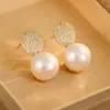 Aretes Ovalados de Perla Microincrustados para Mujer 2025 Nuevos Modernos de Alta Gama Aretes de Lujo Accesible Diseño de Nicho