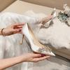 Sapatos de Casamento Vermelhos Salto Alto Sapatos Femininos Salto Agulha 2024 Primavera & Outono Novo Bico Fino Sapatilhas Sapatos para Banquete de Casamento Salto Alto Sapatos de Casamento