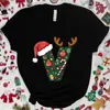 Camiseta Navideña para Mujer con Gráfico de Letra A-Z, Estampado de Letra de Papá Noel, Top Casual para Fiesta Navideña
