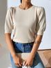 Primavera y Verano Europeos y Americanos Amazon Nuevo Cuello Redondo Tejido Plisado Europeo y Americano Transfronterizo Manga Corta Color Sólido Comercio Exterior Prendas de Punto para Mujer