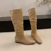 Punta cuadrada no demasiado larga bota pila pila moda pliegues interior altura de la rodilla aumento 2026 caña larga estilo nuevo simple otoño invierno 4cm bota mujer