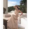 Vestido Halter con Escote Drapeado, Elegante Vestido de Gala para Eventos Sociales, Vestido Largo Estilo Playa con Tirantes Finos y Espalda Descubierta, Tejido de Punto Tie-Dye