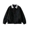 Otoño 2026 Nuevo Chaqueta de Cuero para Hombre Tejida con Bloques de Color Cuello Retro Sensación de Alta Gama Chaqueta Abrigo Sensación de Alta Gama Moderna
