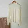 Top de punto fino de manga larga, cuello redondo, holgado, casual, transpirable y ligero de Lyocell + lino, camiseta para mujer, protección solar