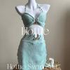 Verde Menta Textura de Alta Calidad Sexy Vacaciones de Verano Spa Junto al Mar Bikini Dividido Traje de Baño de Tres Piezas