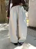 Liquidação, Sem Devoluções ou Trocas. Calça Baggy Casual Simples Estilo Coreano de Início de Primavera com Design de Linhas Prensadas para Mulheres 80170 (com corda na cintura)