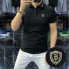 Camisa polo de manga corta para hombre, multicolor, seda de hielo europea, algodón, top para hombre, letras con pedrería, verano, transpirable, cuello vuelto, hombre