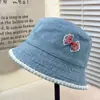Chegada Nova Coreana Chapéu de Pescador Decorativo Distintivo com Laço Aba de Renda em Jeans Rosto de Estudante Artístico Fofo Coberto Primavera e Verão