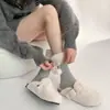 Calcetines de Peluche para Mujer, Versátiles para Otoño e Invierno, Calcetines Bajos de Lana de Cordero, Calcetines Cortos Cálidos y Lindos con Rayas Verticales y Forro Polar para Mujer