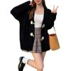 Chaqueta de Punto con Cuello en V y Botones de Cuerno para Otoño e Invierno para Mujer 2025 Nuevo Top de Punto Imitación Mink Punto Versátil