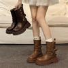 Botas Martin de tacón grueso marrón estilo británico para mujer, botas retro estilo western de otoño 2024, botas de caballero con suela gruesa