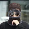 Gorro de Inverno com Forro de Fleece, Gorro de Lã Grossa Tricotado, Estilo Jovem Tendência, Aba Larga, Gorro de Algodão Quente para Puxar, Proteção para Orelhas, À Prova de Vento