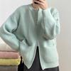 Suéter Cardigan de Color Sólido con Doble Cremallera para Mujer 2026 Otoño e Invierno Nuevo Estilo Coreano Suelto Casual Tejido para Mujer