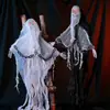 Fantasma colgante personalizable de Halloween que brilla con pelo largo, fantasma novia femenina con calavera y cadenas de hierro, accesorios para habitación embrujada, regalo de Navidad