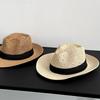 Sombrero de Paja Hueco Transpirable para Mujer en Verano Retro Ala Ancha Mostrando la Cara Pequeño Vacaciones en la Costa Protección Solar Parasol de Playa Sombrero de Vaquero