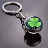 Chaveiro de Trevo de Quatro Folhas Fluorescente, Chaveiro de Bola de Cristal Brilhante da Sorte, Chaveiro Grande de Cristal de Trevo de Quatro Folhas Giratório
