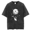 Camiseta Masculina de Algodão Puro Pesado Manga Curta Estilo Retro Americano, Casual de Verão Solta Tendência Oversize Lavada Vintage