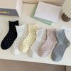 Calcetines de Algodón Puro para Mujer, Primavera y Otoño, Borde Enrollado, Lunares, Estilo Coreano, Estilo Universitario, Calcetines de Media Pantorrilla, Transpirables, Suaves, Parte Superior Floja, Calcetines para Mujer, Calcetines Holgados