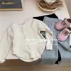 Nuevo Estilo Primavera y Otoño Top Delgado para Bebé, Camiseta Elegante de Color Sólido con Botones, Camiseta Básica de Manga Larga para Niñas, Ropa para Niños
