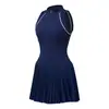 Vestido Falda de Tenis Deportivo Media Cremallera Sin Mangas Falda para Mujer Lujo Ligero Exterior Correr Traje de Fitness Anti-Exposición