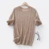 Cashmere de Seda [Cashmere de Cabra + Lã] Novo Estilo Tricô Torcido Macio e Amigo da Pele Gola Redonda Manga Curta Suéter de Malha Suéter de Cashmere