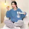 [Colección] Pijamas de otoño e invierno para mujer, cálido conjunto de franela de manga larga de forro polar de coral, ropa de estar linda y elegante
