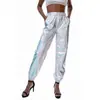 Pantalones Hip-Hop de Calle Modernos Casuales Deportivos Fiesta Brillantes Fantasía Pantalones de Chándal Cuero Brillante Láser Pantalones de Fantasía