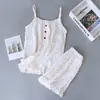 Pijama de tirantes de gasa de algodón 100% para mujer, conjunto de crepé con estampado floral pequeño en 1 color, Ropa de casa, Pijama de verano para mujer, Algodón 100%