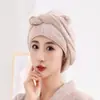 Gorro de secado de pelo de forro polar de coral de doble capa para mujer, engrosado, súper absorbente, secado rápido, gorro de ducha, toalla para el pelo, forro polar de coral a rayas, azul, otros colores disponibles
