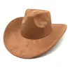 Sombrero vaquero de ala ancha de gamuza de 9.5 pulgadas para hombres y mujeres, sombrero para viajes al aire libre, fedora de ala enrollada estilo étnico