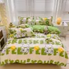 Juego de Ropa de Cama de Algodón con Dibujos de Sábila Fresco y Amigable con la Piel de Cuatro Piezas para Dormitorio de Estudiante Juego de Sábana Individual y Funda de Edredón de Tres Piezas
