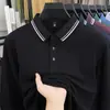 Camiseta de manga larga de algodón puro transfronteriza para hombre, a rayas, holgada, moderna, casual, versátil, tacto de alta gama, cuello con solapa, polo, camiseta para hombre