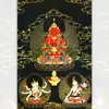 Buda Yuanhui Buda de la Longevidad Buda Buda Estatua de Buda Thangka Pintura Colgante Xizang Bronce Dorado Estucado Mural del Salón de Buda Tarjeta Negra Buda de la Longevidad Tres Estatuas