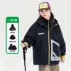 Jaqueta feminina 3 em 1 à prova de vento e à prova d'água para outono e inverno, com color-blocking e design estiloso, adequada para atividades ao ar livre e caminhadas