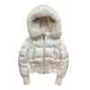 Jaqueta Acolchoada de Algodão com Gola de Pelo Removível, Design de Moda de Rua Inverno Novo, Casaco Ajustado na Cintura para Mulheres, Cor Sólida, Roupa Transfronteiriça