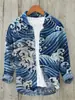 Camisa de Manga Larga para Hombre Primavera y Otoño Delgada Cómoda Lino Estilo Coreano Estilo Juvenil Académico Impresión Digital Creativa Estilo Retro